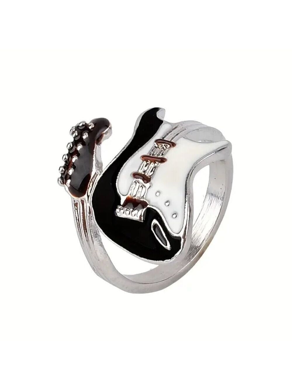 Boho Rocker Guitar Ring in Black and White #1451 Size 9